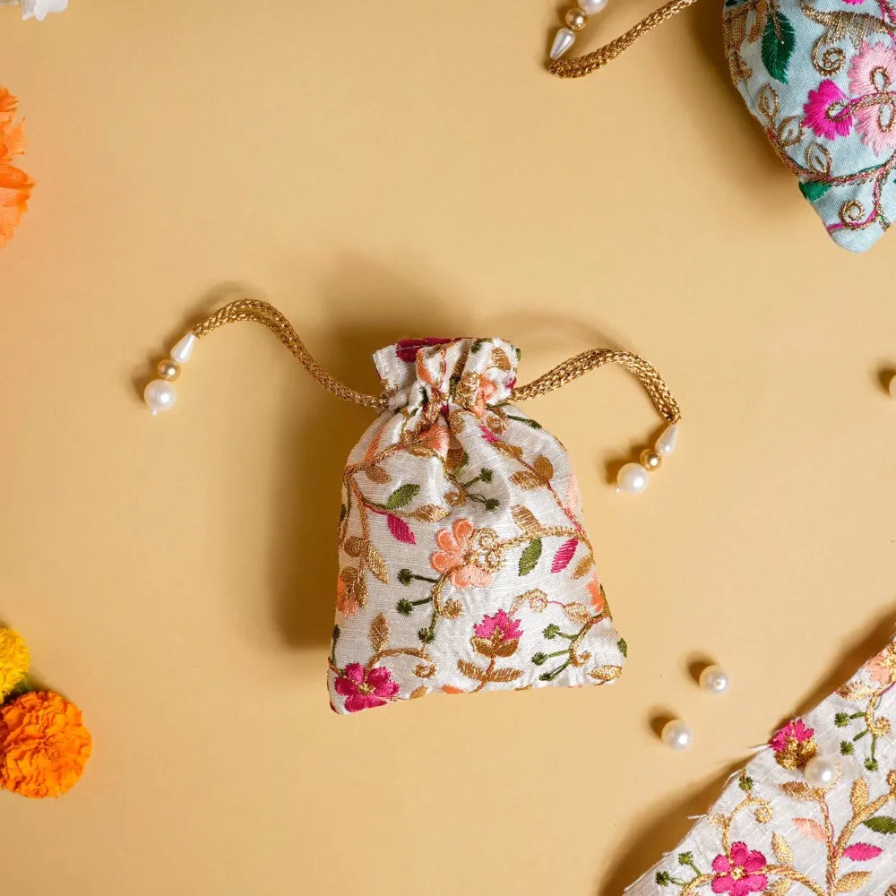Aiyana Zari Floral Patterned Shagun Potli Bag Set Of 2