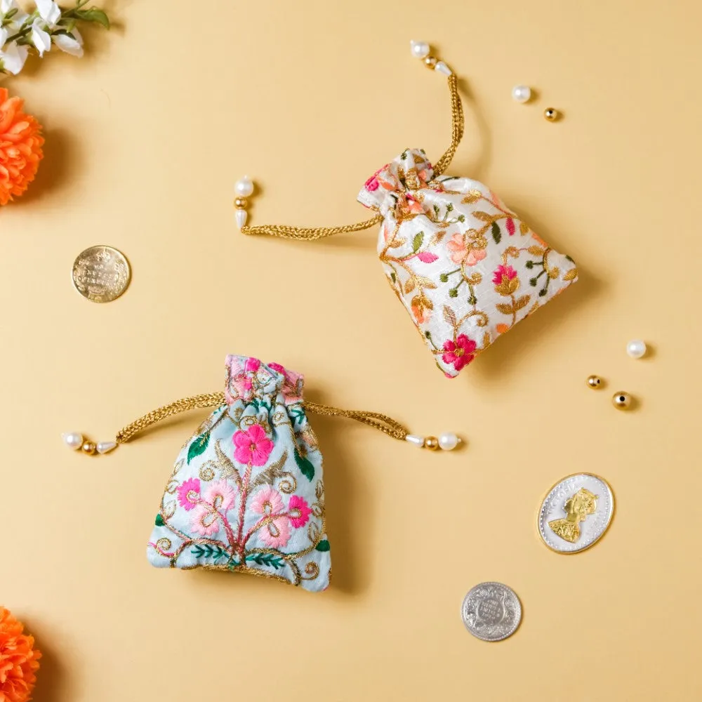 Aiyana Zari Floral Patterned Shagun Potli Bag Set Of 2