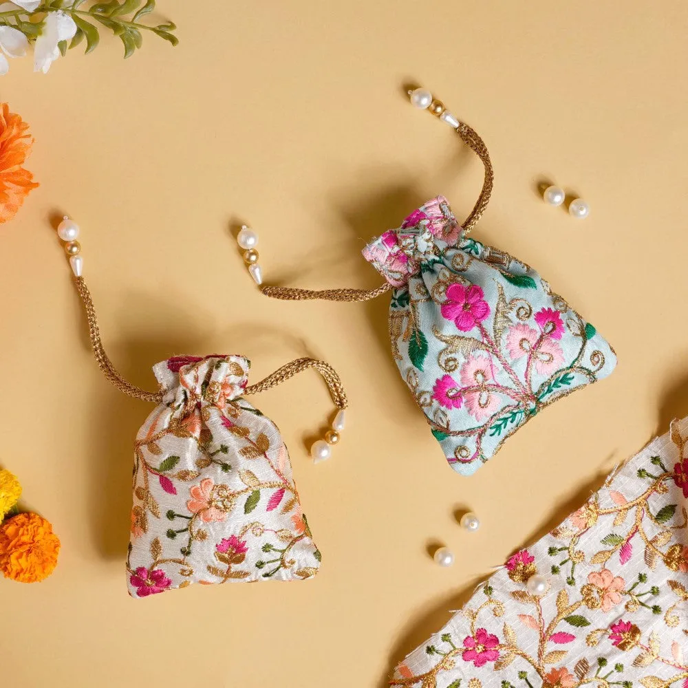 Aiyana Zari Floral Patterned Shagun Potli Bag Set Of 2