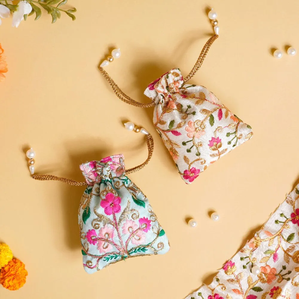 Aiyana Zari Floral Patterned Shagun Potli Bag Set Of 2