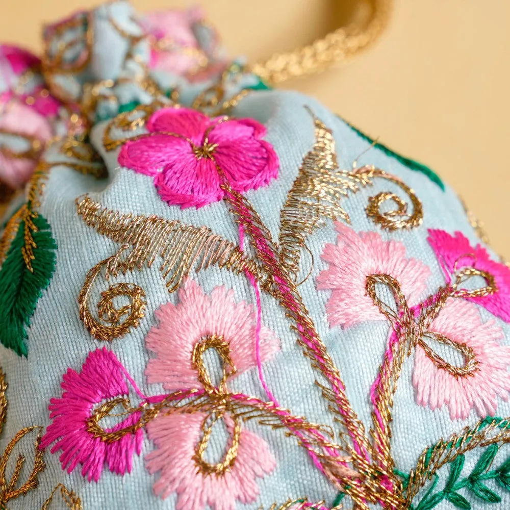 Aiyana Zari Floral Patterned Shagun Potli Bag Set Of 2