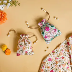 Aiyana Zari Floral Patterned Shagun Potli Bag Set Of 2