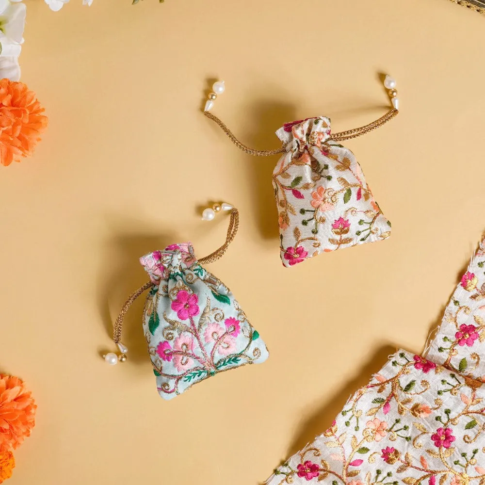 Aiyana Zari Floral Patterned Shagun Potli Bag Set Of 2