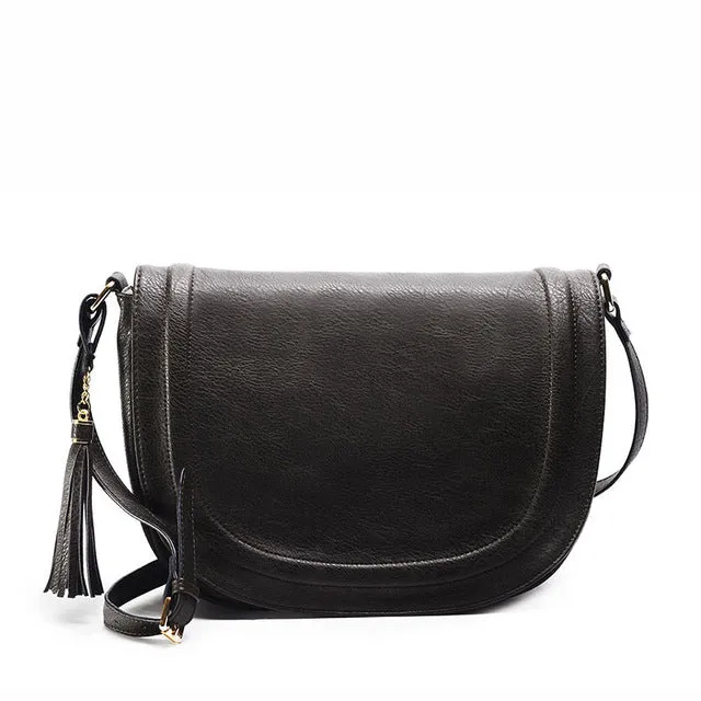 Amelie Galanti Large Saddle Bag Crossbody Bags For Women Brown Flap Purses  With Tassel Over The