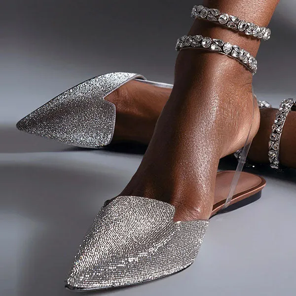 Amozae Patent Leather Pointed Toe Adjustable Ankle Strap Flats