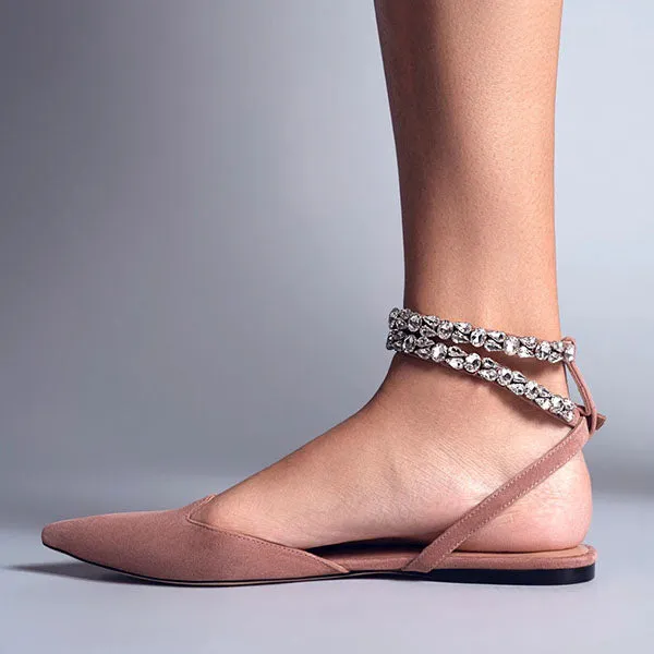 Amozae Patent Leather Pointed Toe Adjustable Ankle Strap Flats