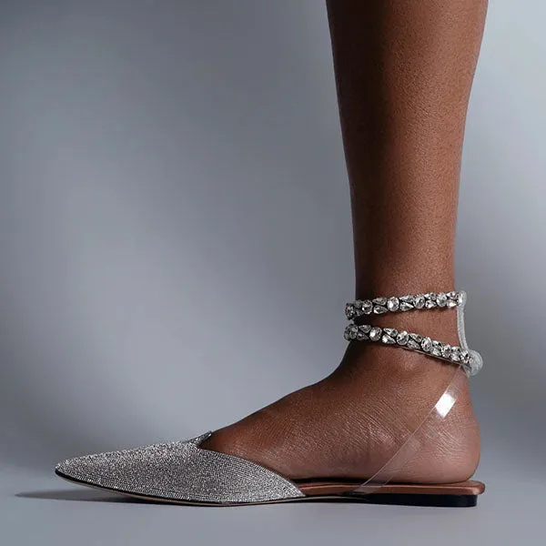 Amozae Patent Leather Pointed Toe Adjustable Ankle Strap Flats