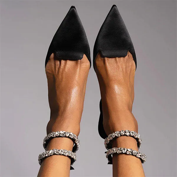 Amozae Patent Leather Pointed Toe Adjustable Ankle Strap Flats