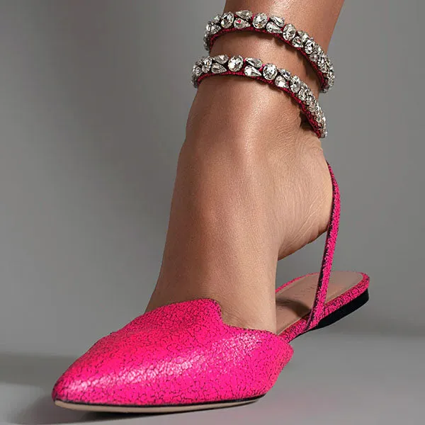 Amozae Patent Leather Pointed Toe Adjustable Ankle Strap Flats