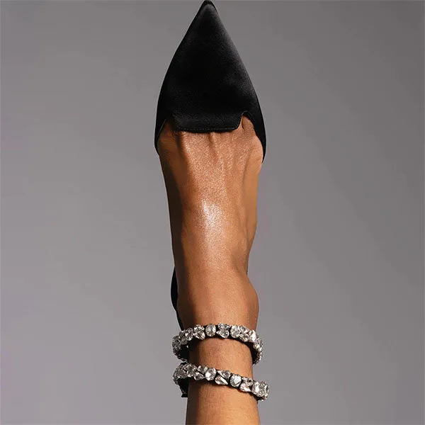 Amozae Patent Leather Pointed Toe Adjustable Ankle Strap Flats