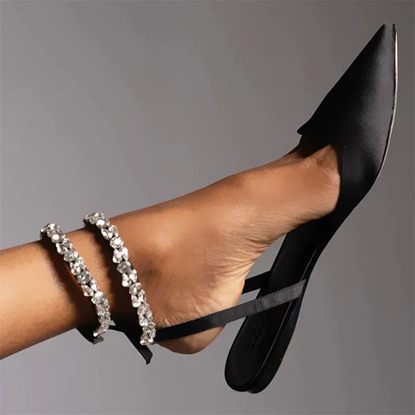 Amozae Patent Leather Pointed Toe Adjustable Ankle Strap Flats