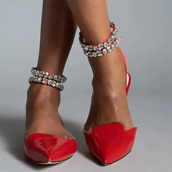 Amozae Patent Leather Pointed Toe Adjustable Ankle Strap Flats