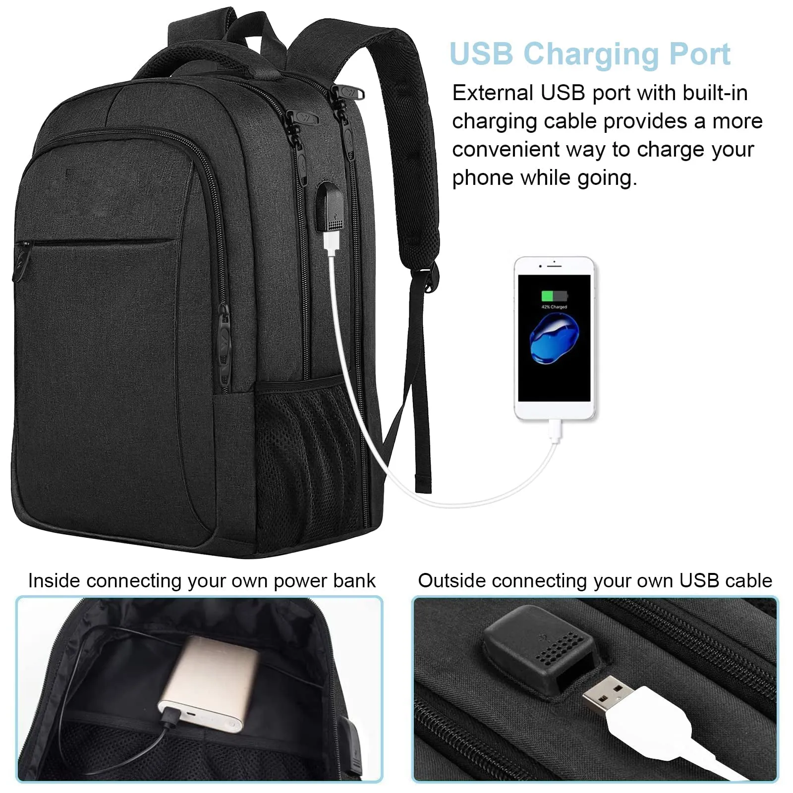 Backpack, large laptop backpack  school backpack laptop bag with USB charging port anti theft
