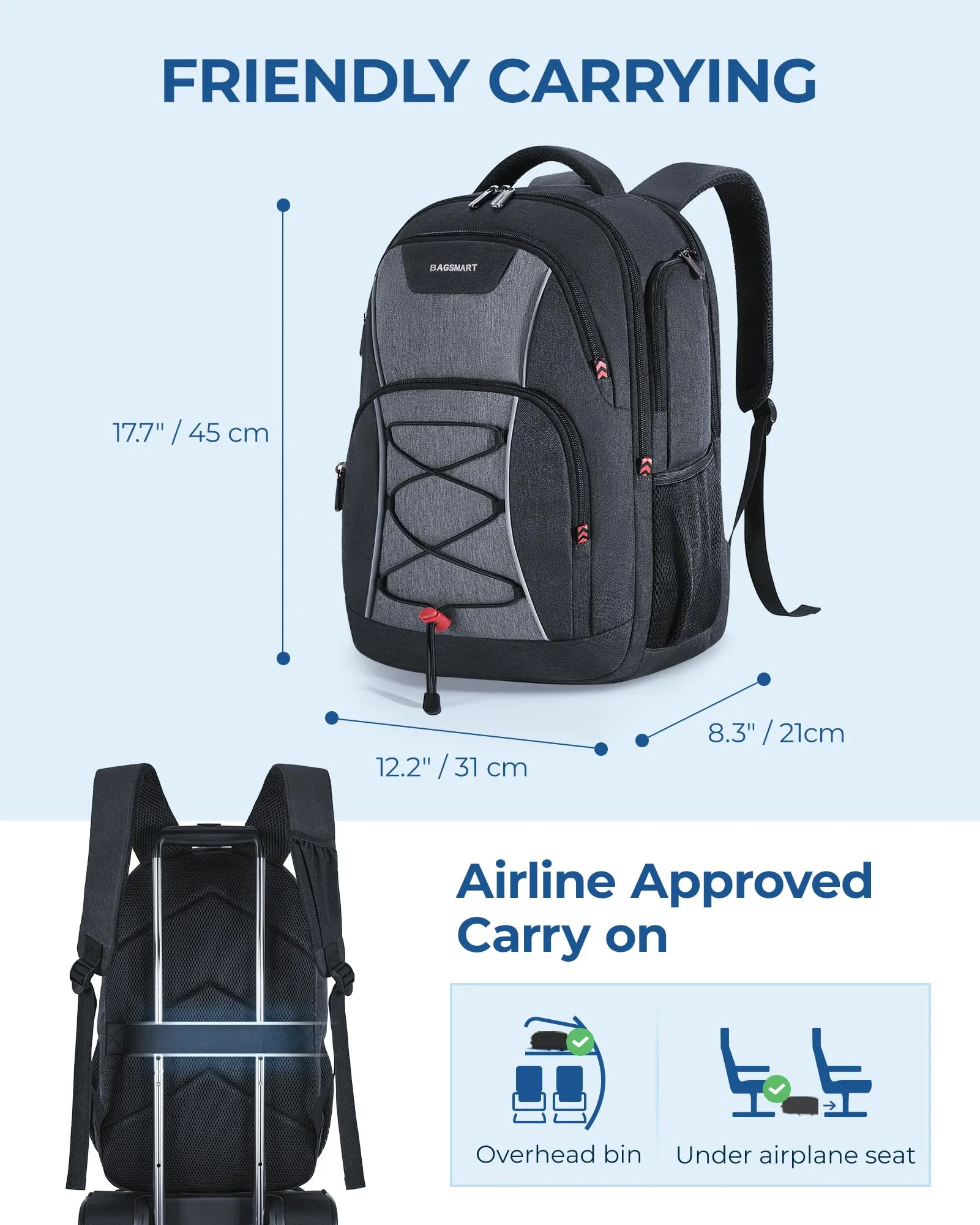 BAGSMART Water Resistant Laptop Backpack with USB Charger