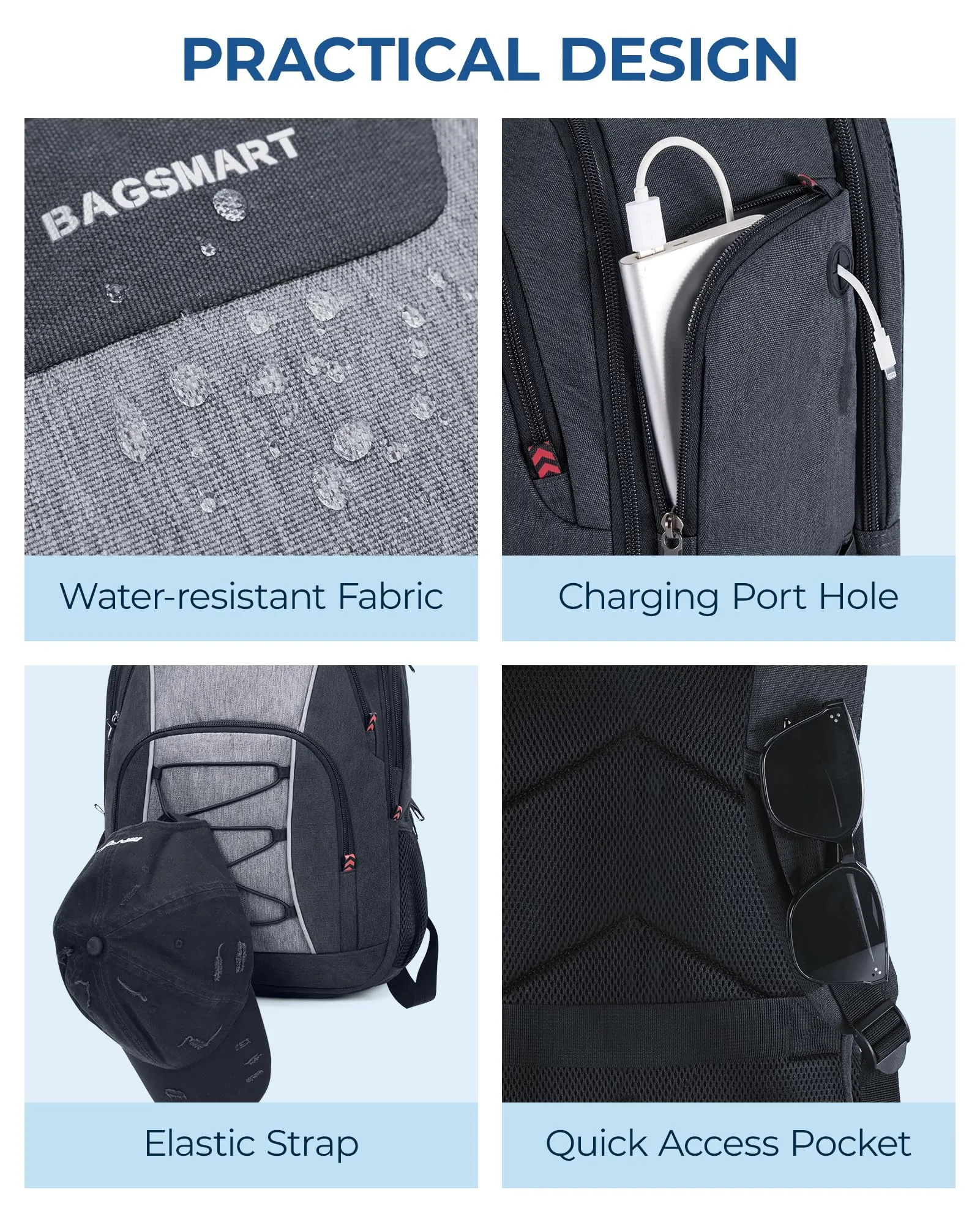 BAGSMART Water Resistant Laptop Backpack with USB Charger