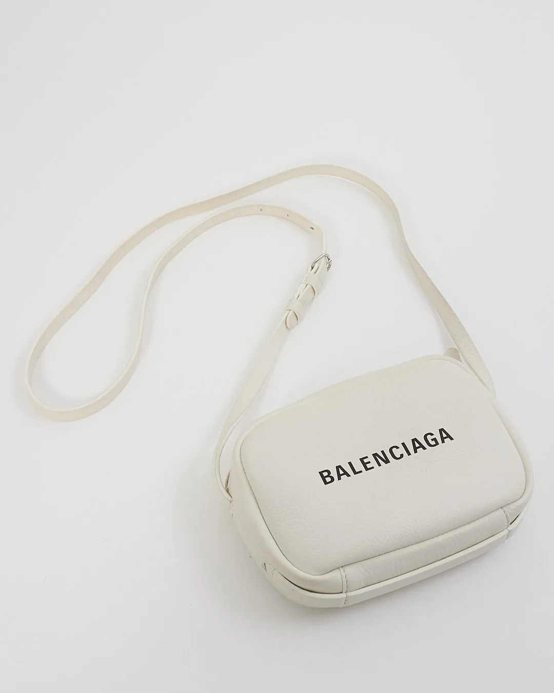Balenciaga White Leather Logo Everyday XS Camera Bag