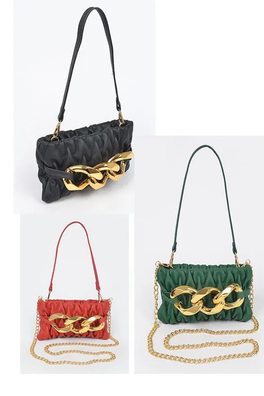 Beige Quilted Big Chain Crossbody Bag