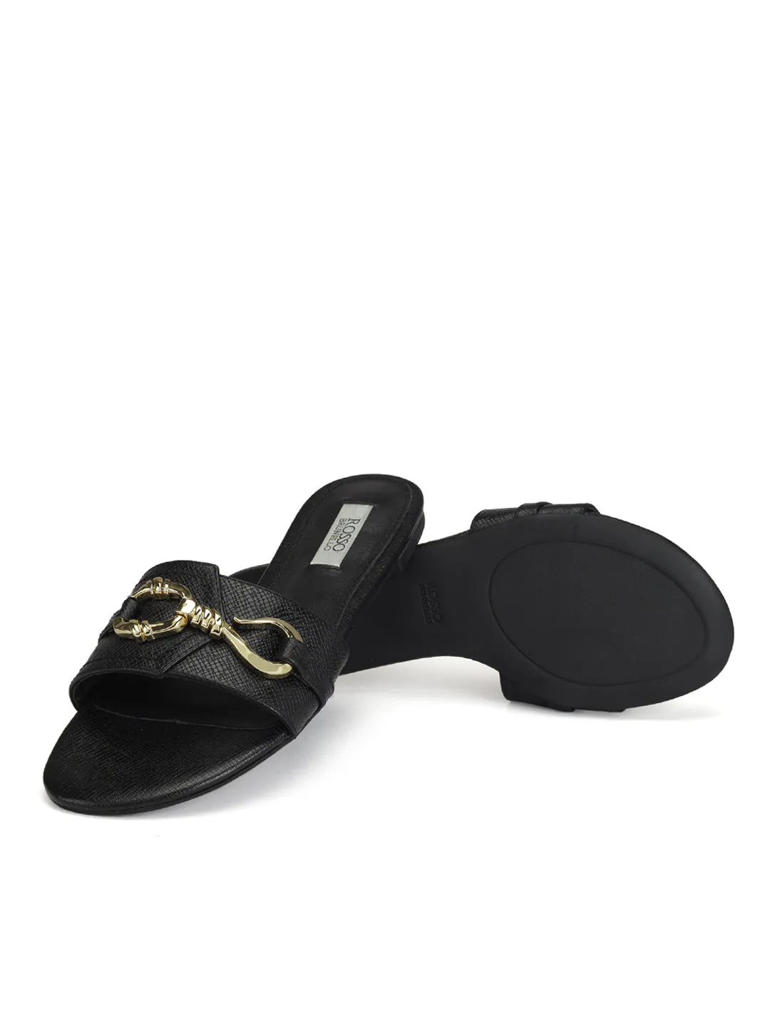 Black Sliders With Gold Embellishment