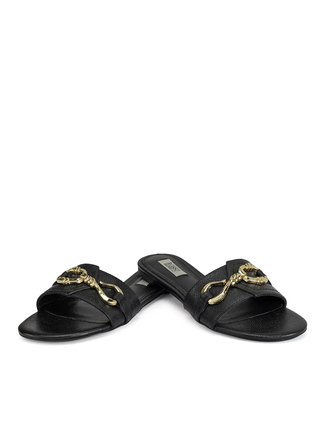 Black Sliders With Gold Embellishment