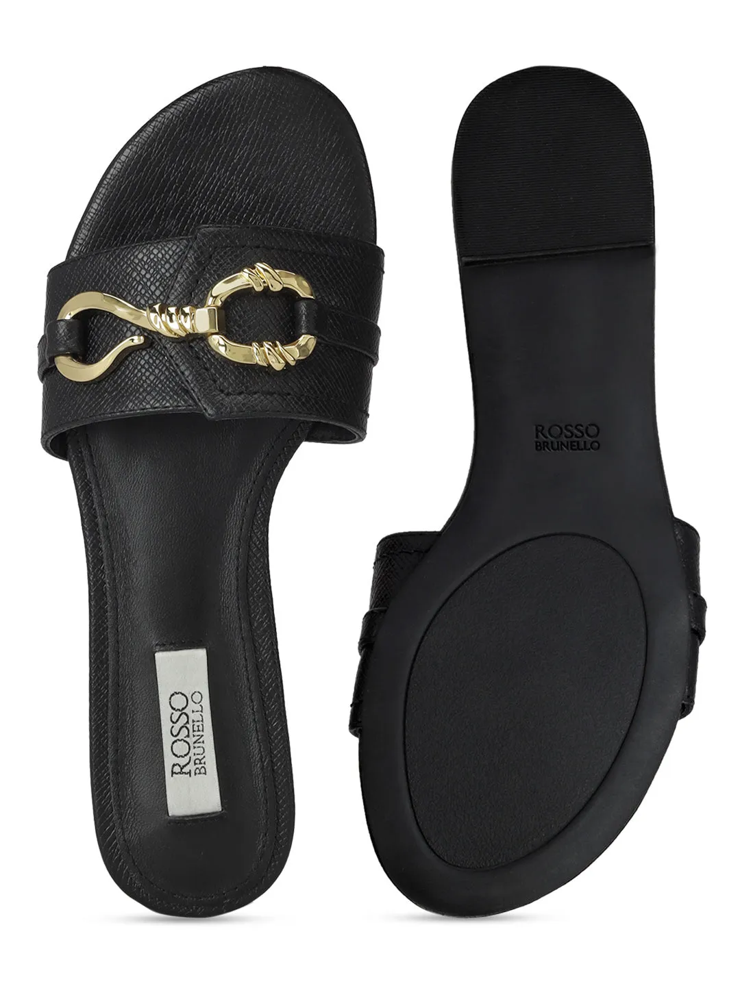 Black Sliders With Gold Embellishment