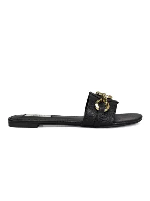 Black Sliders With Gold Embellishment