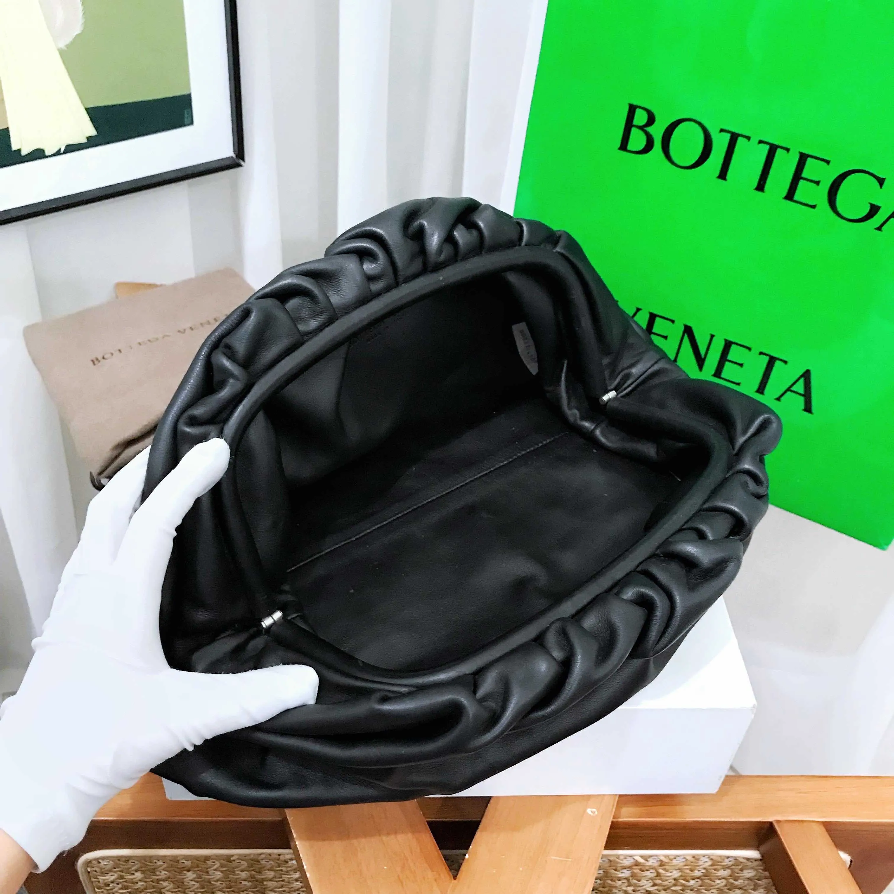 Bottega Veneta Black Leather Cloud Clutch Bag