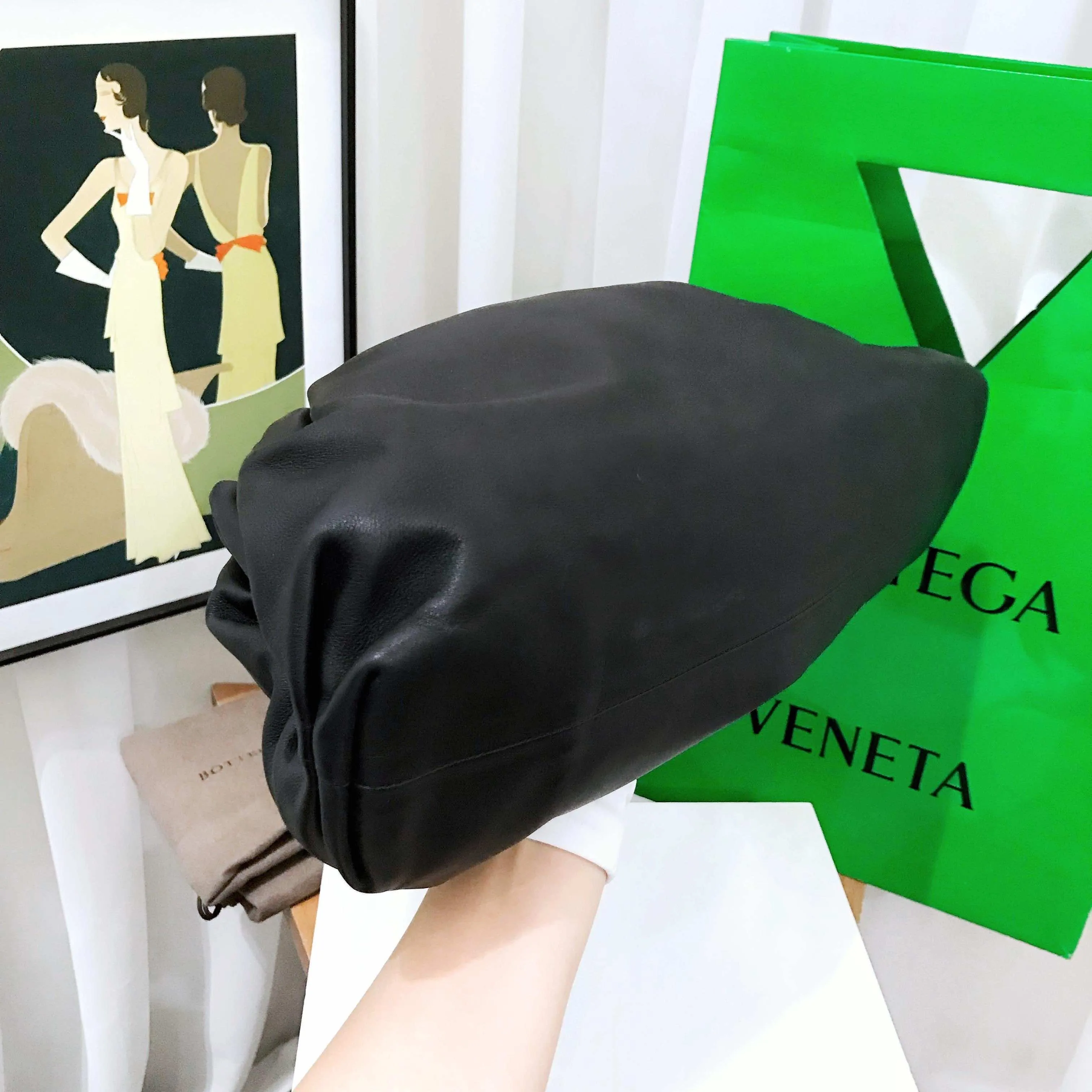 Bottega Veneta Black Leather Cloud Clutch Bag