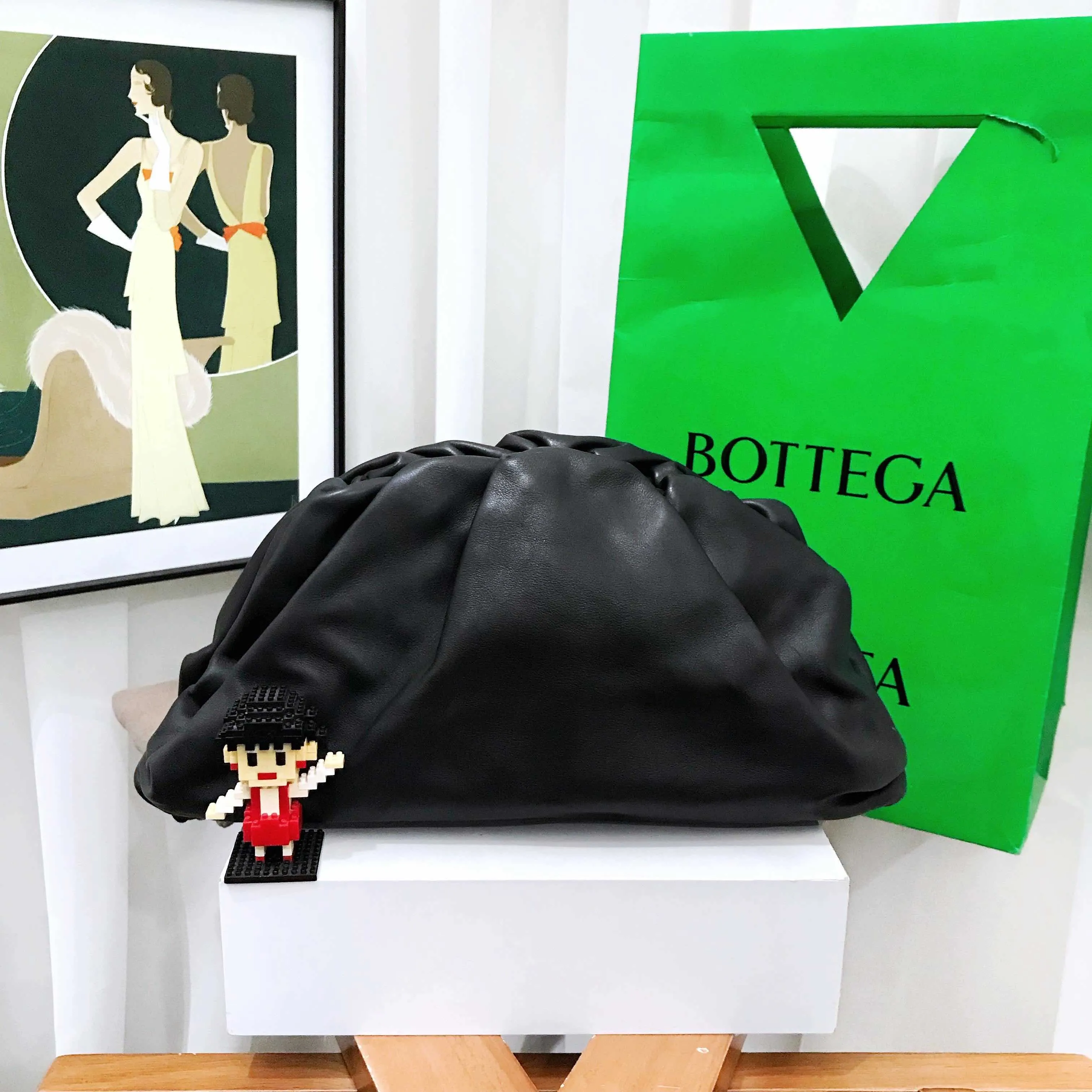 Bottega Veneta Black Leather Cloud Clutch Bag