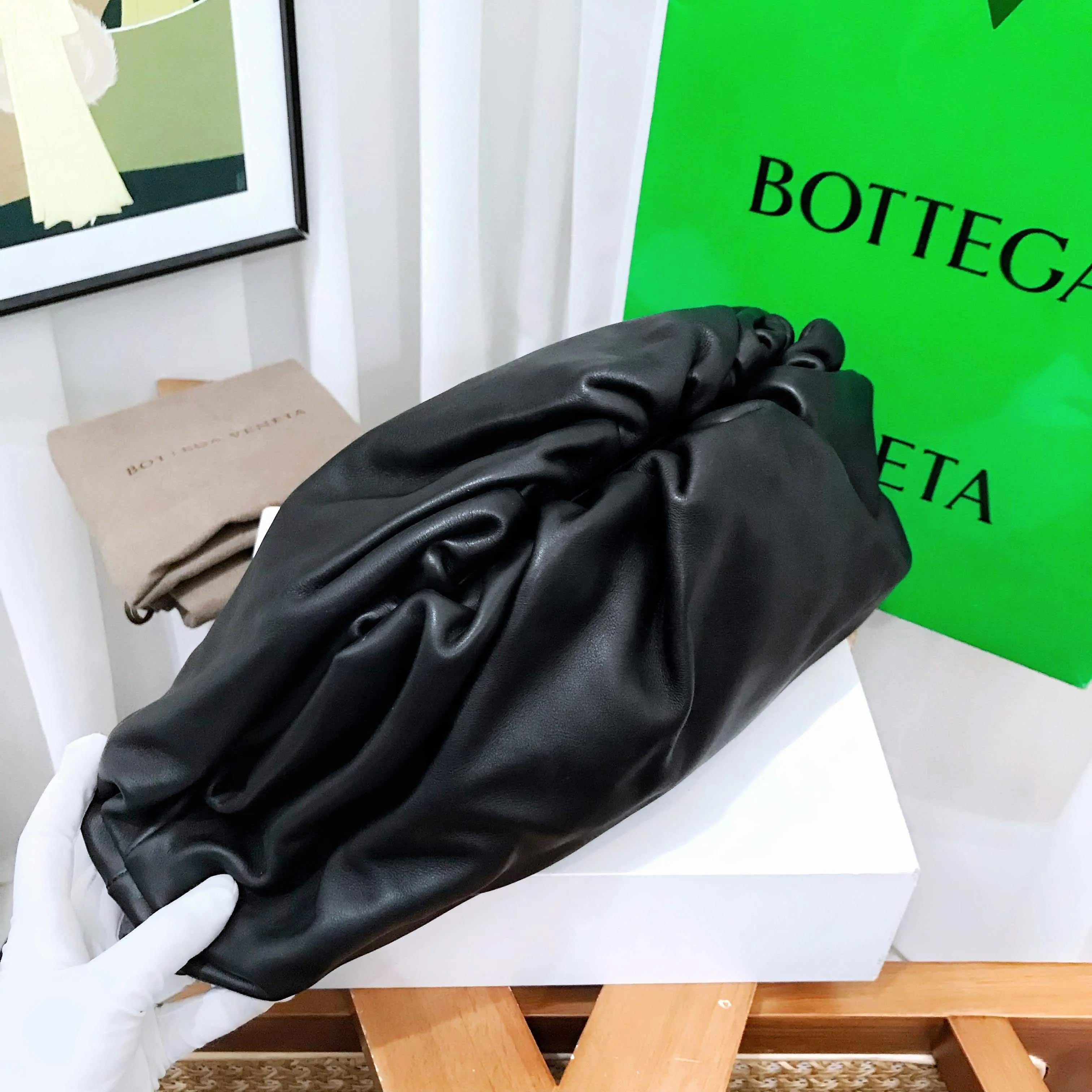 Bottega Veneta Black Leather Cloud Clutch Bag