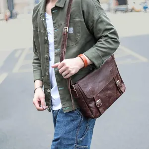 Brown Leather Mens Casual Courier Bags Messenger Bags 10 inches Postman Bag For Men