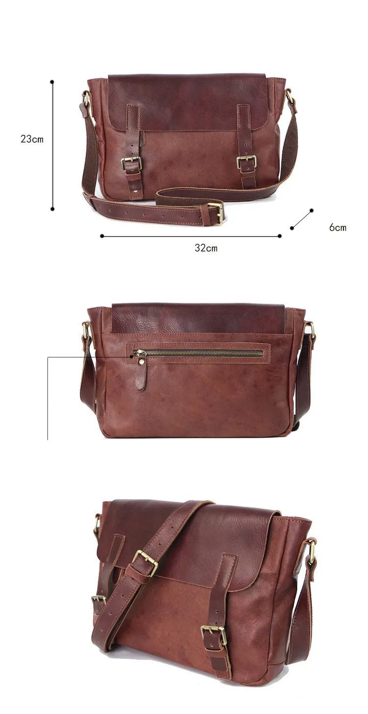 Brown Leather Mens Casual Courier Bags Messenger Bags 10 inches Postman Bag For Men