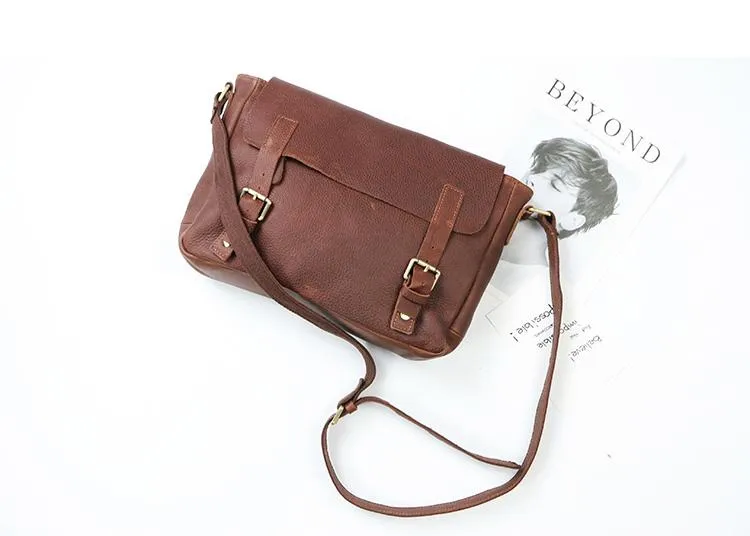 Brown Leather Mens Casual Courier Bags Messenger Bags 10 inches Postman Bag For Men