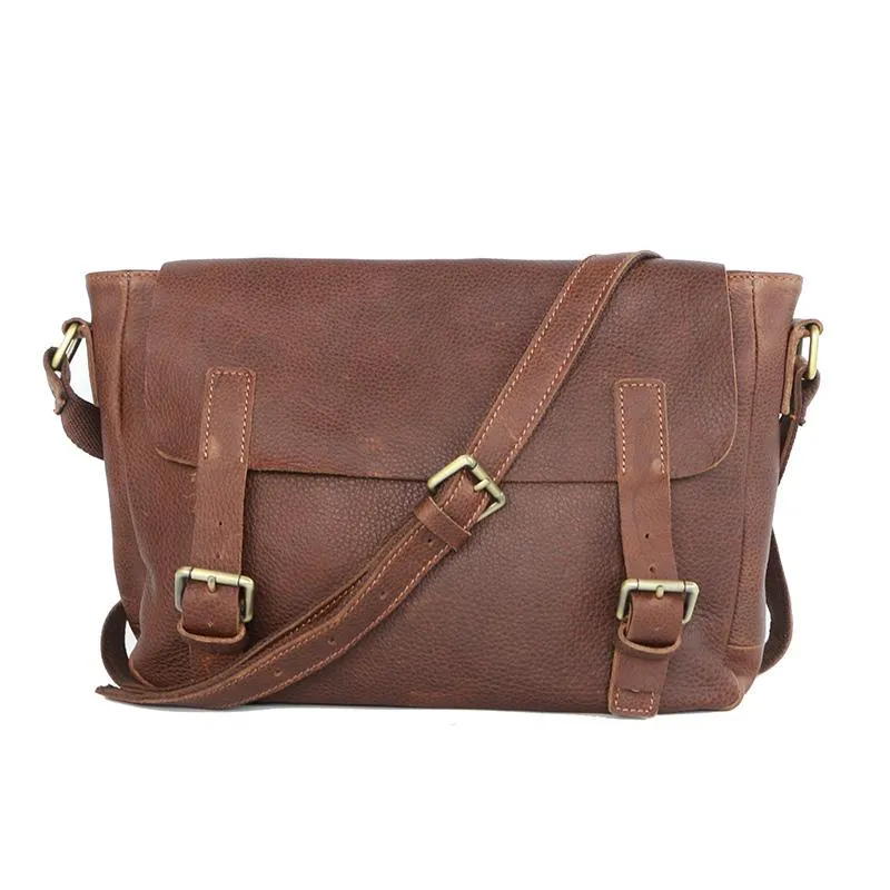 Brown Leather Mens Casual Courier Bags Messenger Bags 10 inches Postman Bag For Men
