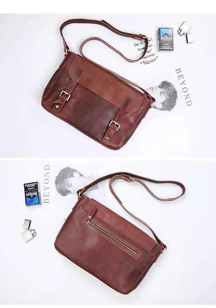Brown Leather Mens Casual Courier Bags Messenger Bags 10 inches Postman Bag For Men