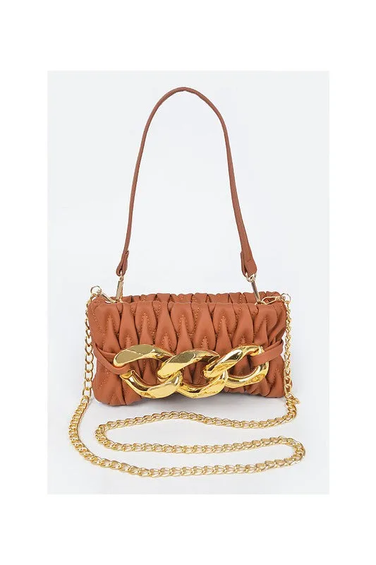 Brown Quilted Big Chain Crossbody Bag