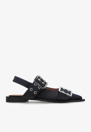 Buckled Slingback Denim Flats