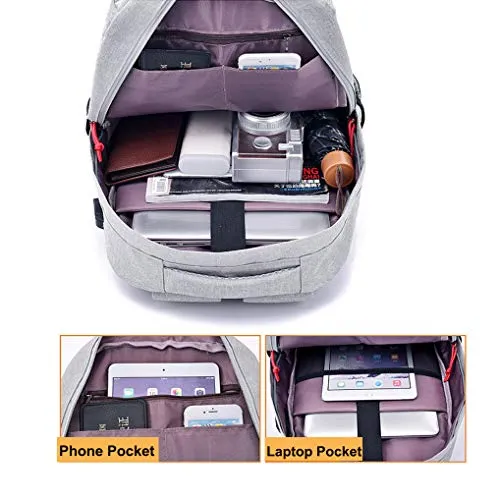 Canvas Laptop Backpack, Waterproof School Backpack With USB Charging Port For Men Women,