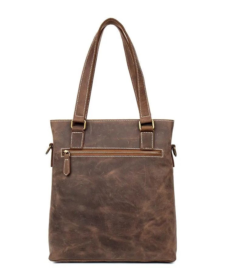 Casual Brown Leather 12 inches Shoulder Briefcase Work Bags Tote Bags for Men