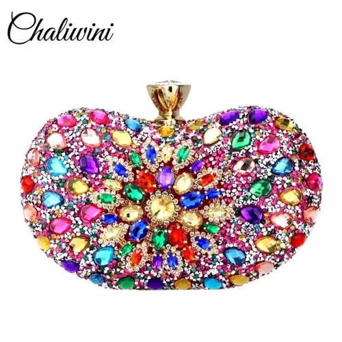 Chaliwini Evening Diamond Two Side Floral Woman Clutch Bag Multi
