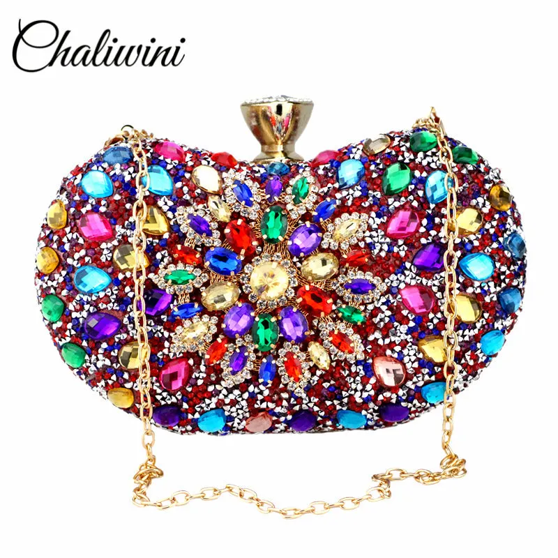 Chaliwini Evening Diamond Two Side Floral Woman Clutch Bag Multi
