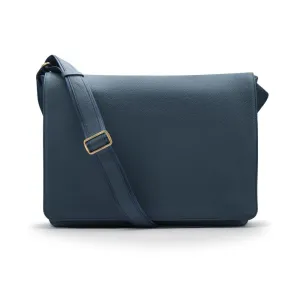 Classic Postman's Leather Messenger Bag - Navy Pebble Grain