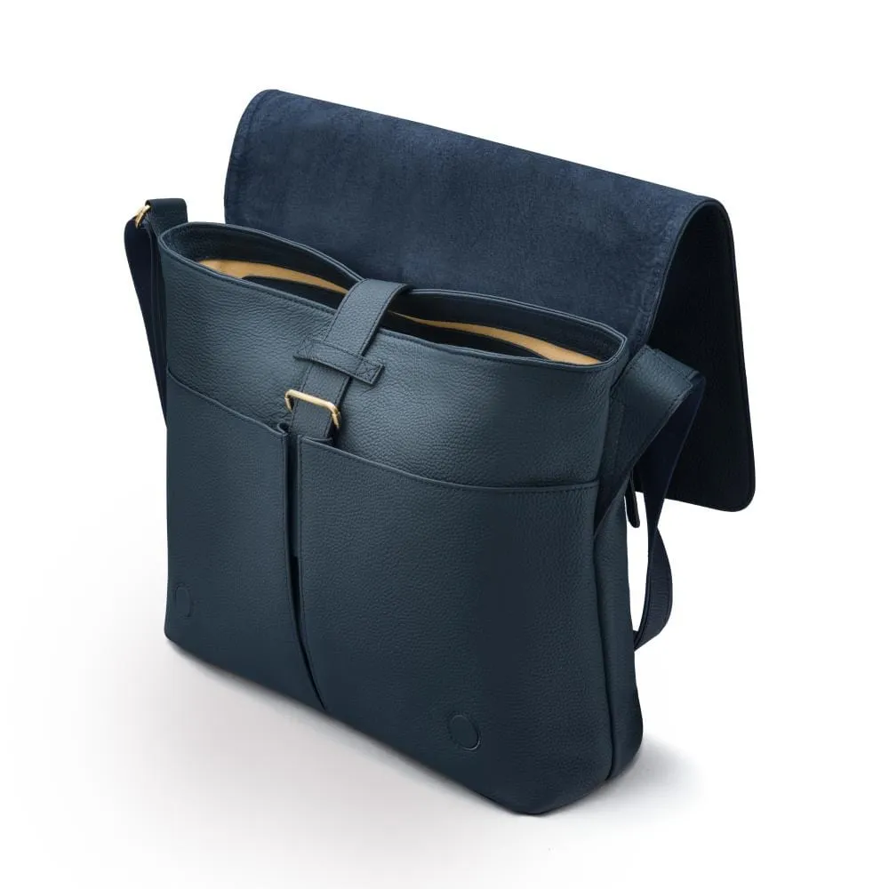 Classic Postman's Leather Messenger Bag - Navy Pebble Grain
