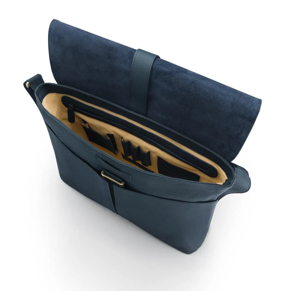 Classic Postman's Leather Messenger Bag - Navy Pebble Grain