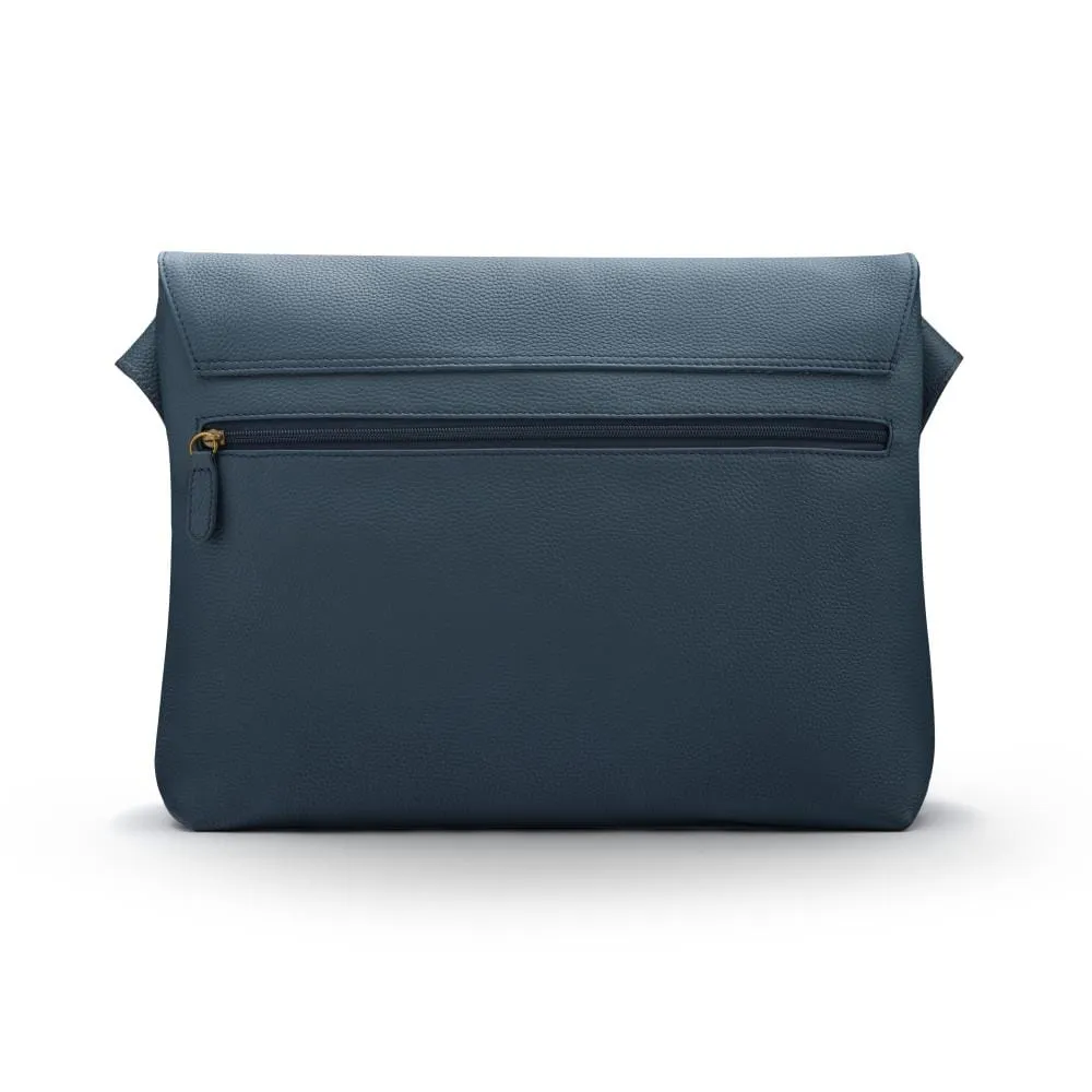 Classic Postman's Leather Messenger Bag - Navy Pebble Grain