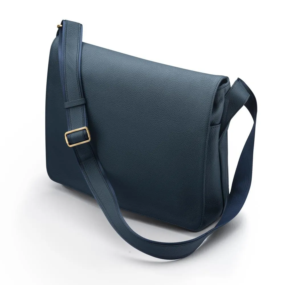 Classic Postman's Leather Messenger Bag - Navy Pebble Grain