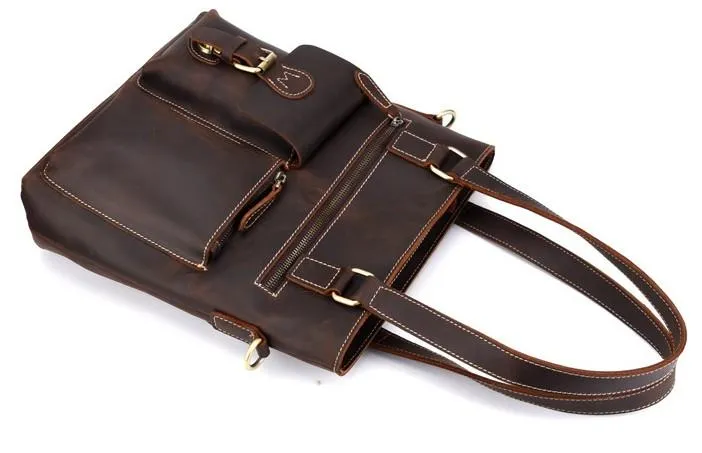 Cool Black Coffee Leather Tote Work Bag Handbag Briefcase Shoulder Bag For Men