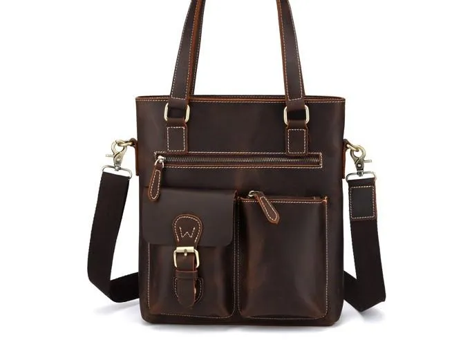 Cool Black Coffee Leather Tote Work Bag Handbag Briefcase Shoulder Bag For Men