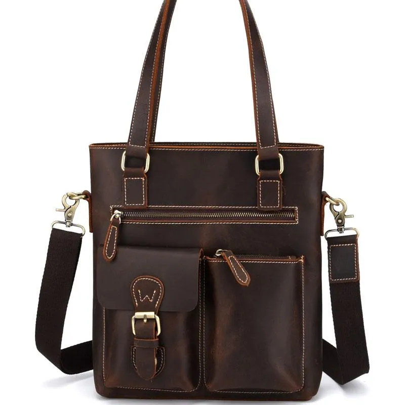 Cool Black Coffee Leather Tote Work Bag Handbag Briefcase Shoulder Bag For Men