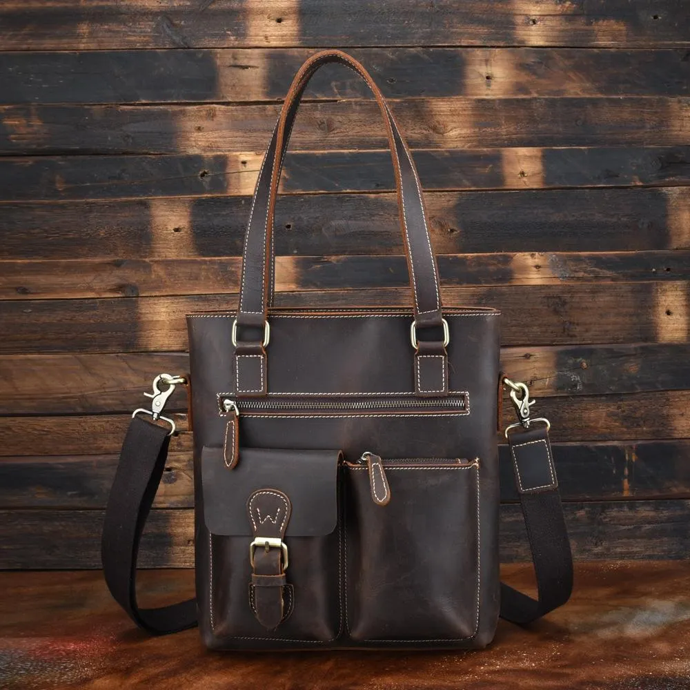 Cool Black Coffee Leather Tote Work Bag Handbag Briefcase Shoulder Bag For Men