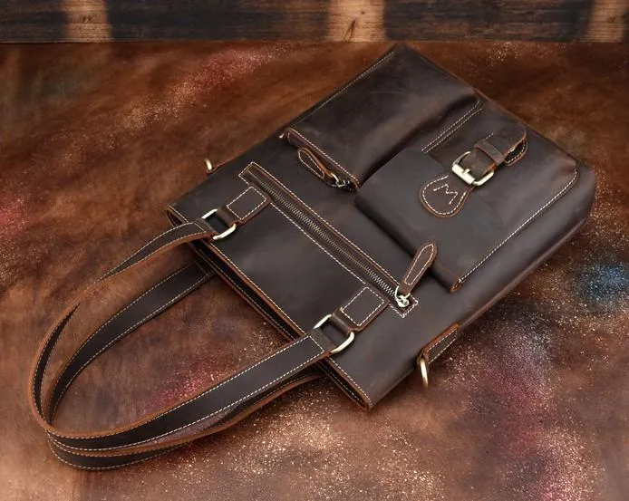Cool Black Coffee Leather Tote Work Bag Handbag Briefcase Shoulder Bag For Men